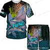 New Men's Short Sleeve Shorts Set Fashion 3D Digital Fish Printing Men's Beach Casual Set