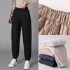 Women's Autumn Winter Wide Leg Down Cotton Pants Thickened Warm Casual Straight Trousers Plus Size Outside Wear Pants for Middle-aged and Elderly