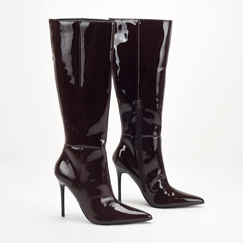 Large Size Sexy Autumn and Winter New Item European and American Brown Pointed High-heeled Zipper High Boots for Women