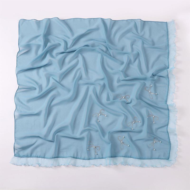 Muslim Chiffon Plain Bubble Pearl Square Hijab Scarf for Women Hijabs Scarves Jersey Hijabs Islamic Turban Headband Wrap Shawls