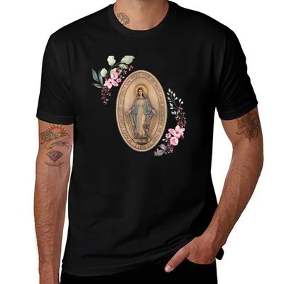Miraculous Medal Virgin Mary The Blessed Virgin Mary TShirt Trendy Casual Short Sleeve Shirt