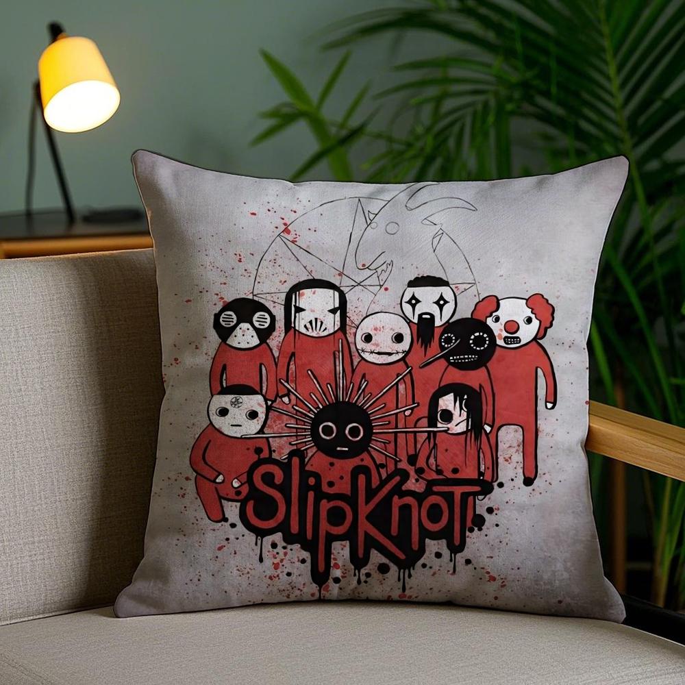 Band S-Slipknot Cushion Cover Plush Fabric Soft Double-Sided Printed Sofa Pillow Case Colorfast Home Decor Gift