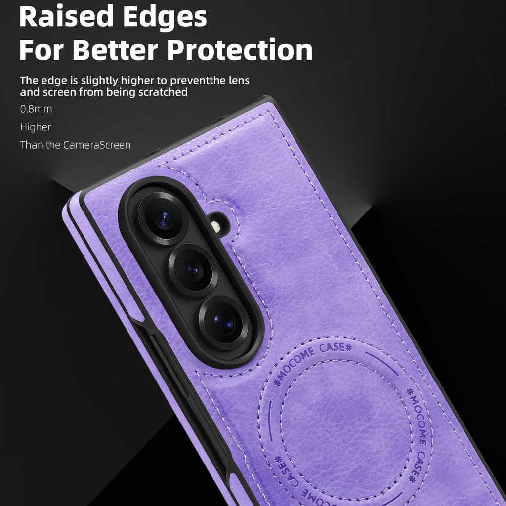 For Samsung Galaxy Z Fold7 5G Case Compatible with MagSafe Kickstand Leather Phone Back Cover