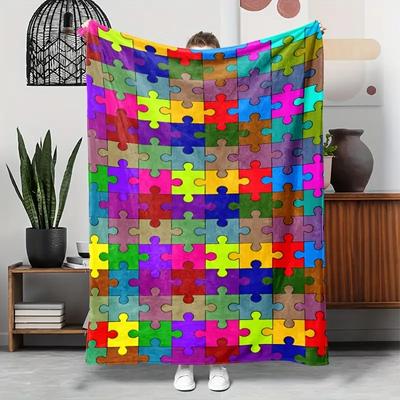 Bunte Flanelldecke mit Puzzlemuster, leichtes und weiches Geschenk, Nickerchen-Decke, geeignet für Bett, Sofa, Camping, Reisen, Nickerchen
