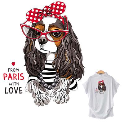 Cute Paris Dog Thermal Transfer Eco-Friendly Stripe Washable Clothing Stickers Diy T-Shirt Patches Transfer Iron On T-Shirt