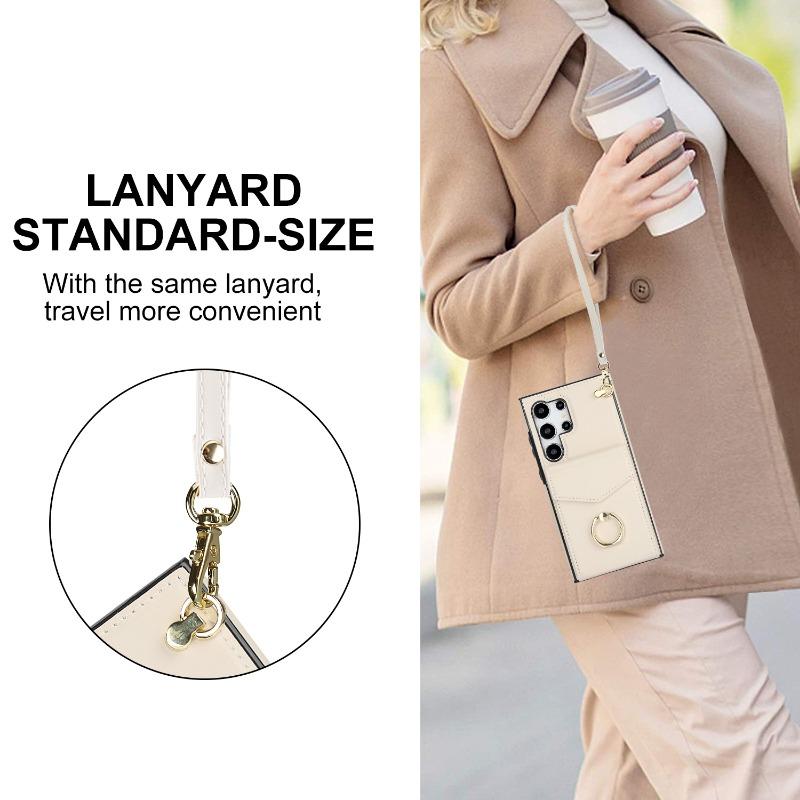 Wrist Strap Phone Case for Samsung Galaxy S23 S21 FE S24 Plus S22 Ultra A13 A53 A52 A73 A33 A14 A24 A54 with Card Holder Cover