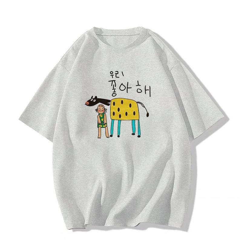 

Женский Тяжелый Милый Свободного Кроя Летний Топ с Коротким Рукавом 2025 XXL [Premium Quality] хизер серый