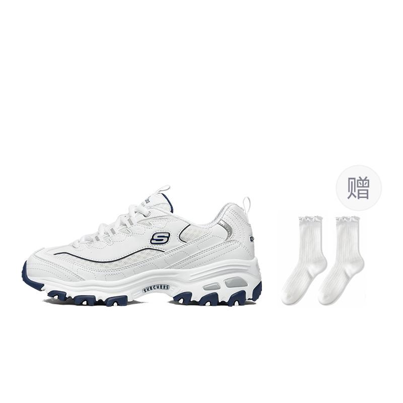 Skechers D'Lites 1.0 Height Increasing Low Top Chunky Sneakers Women's White Blue 99999863-WNV