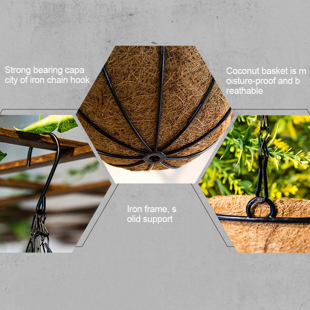 Coconut Brown Round Iron Chain Hanging Basket Creative Flowerpot Holder Plant Hanger Basket Flower Pot Outdoor Garden Decoration