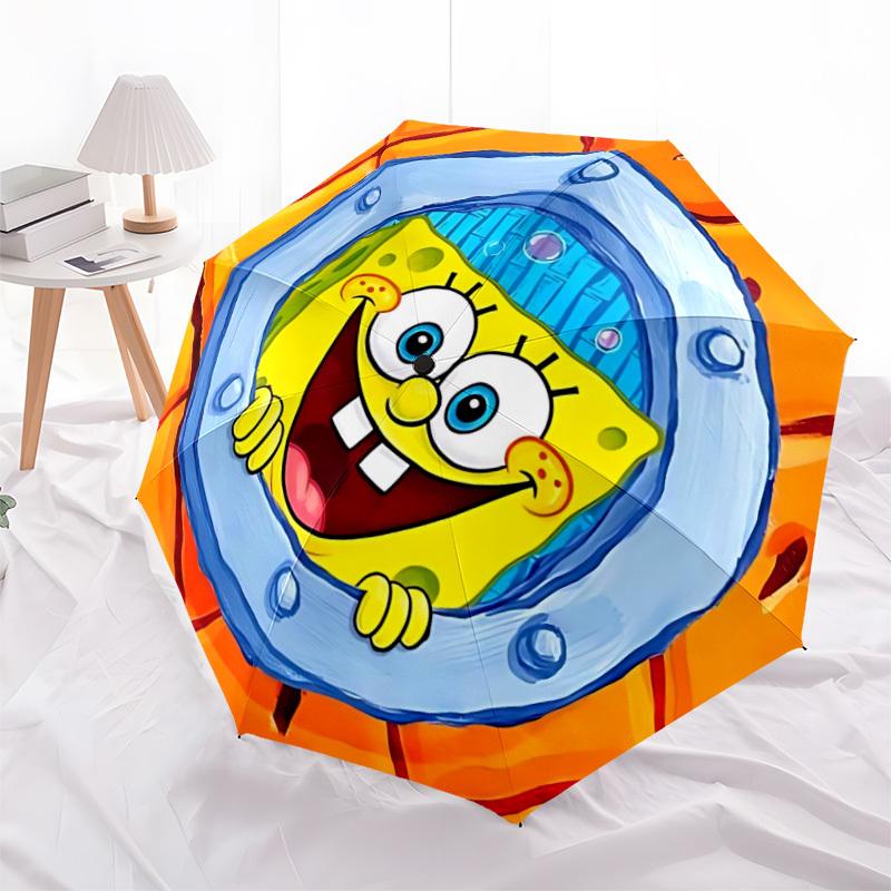 1pc SpongeBob Automatic Folding Umbrella - 8-Rib Automatic Open/Close, Portable Collapsible Compact Umbrella Yy251218014