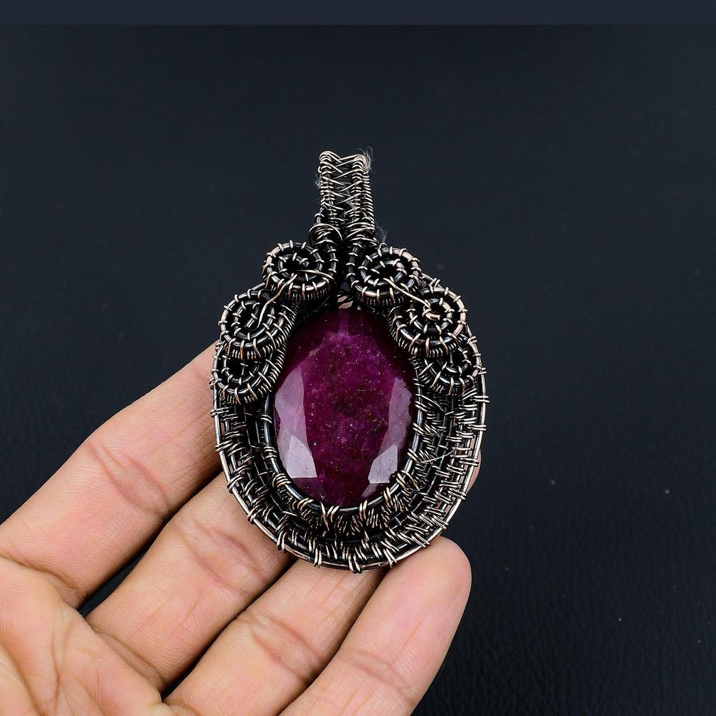 Ruby Pendant Gemstone Jewelry, 999 Copper Wire Wrapped Handmade Pendant, Latest Design Jewelry