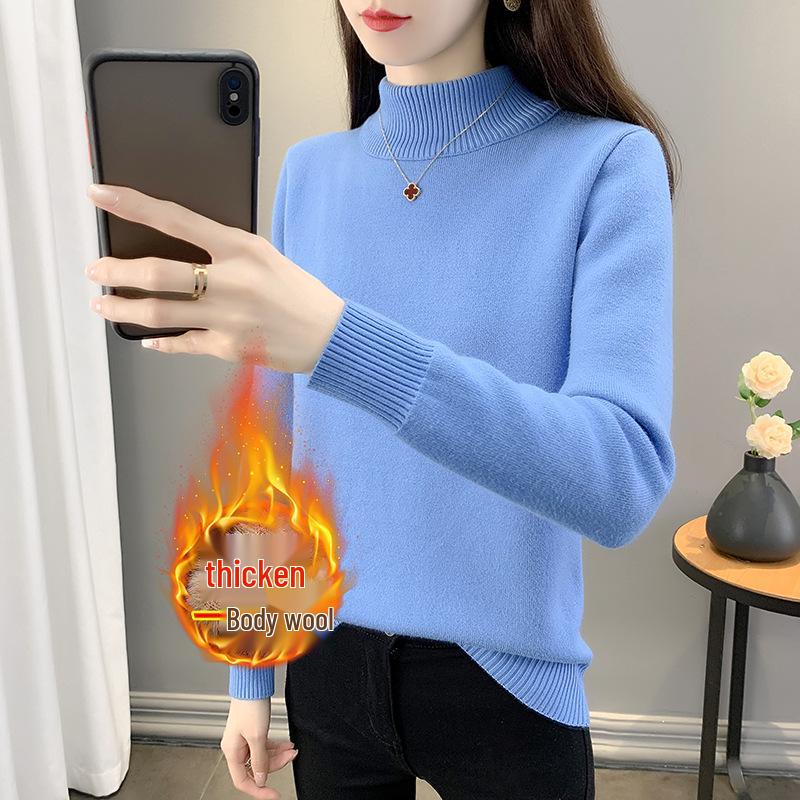 Women's Plus Size Velvet High Neck Knitwear: Slim Fit Autumn/Winter Warm Base Layer Sweater
