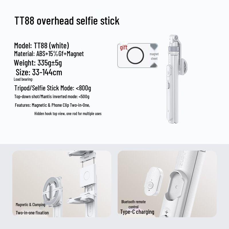 2025 TT88 Multi-Position Phone Stand: Selfie Stick & Desktop Tripod for Horizontal/Vertical Shooting