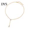 Square Zirconia Jewelry Gift Y-Shaped Pendant Necklace, Gold Necklace for Women, Dainty Lariat Light Luxury Ladies Drop Minimalist Trendy Clavicle