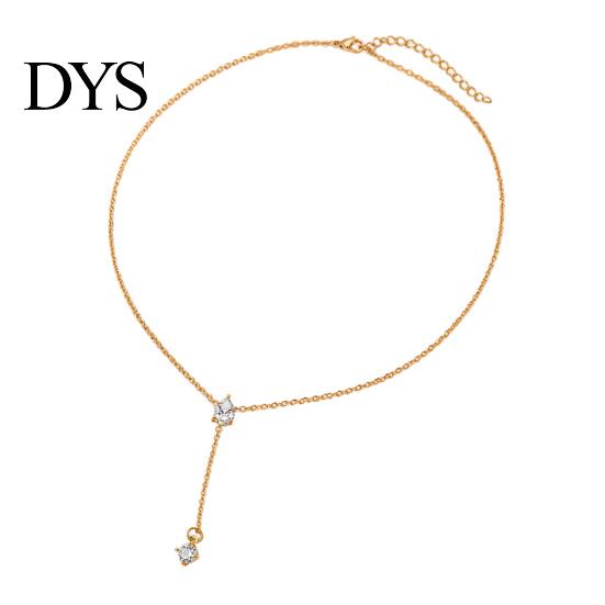 Square Zirconia Jewelry Gift Y-Shaped Pendant Necklace, Gold Necklace for Women, Dainty Lariat Light Luxury Ladies Drop Minimalist Trendy Clavicle