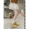 Cowhide~ Flat Bottom Inner Height Increase 3.5cm Cute Mango Head Lace-up Casual Style Sneakers Women