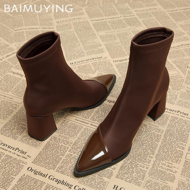 Pointed Toe Women Snow Ankle Boots High Heels Sexy Shoes Chunky Designer Chelsea Boots Winter New 2024 Trend Goth Botas De Mujer