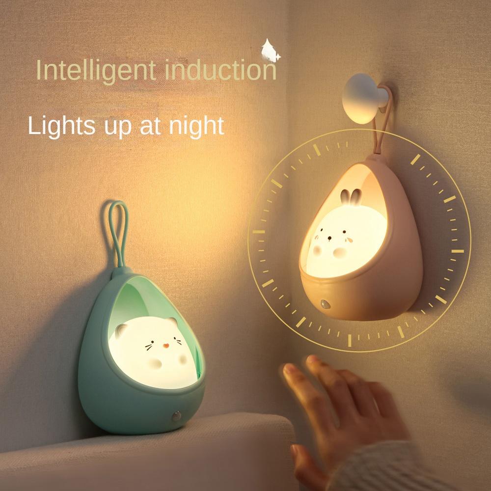 LED Night Light Human Body Sensing Lights USB Rechargeable Cute Animal Silicone Lamp For Bedroom Living Room Decor Children Gift