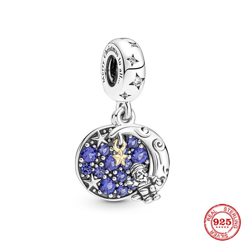 Neastamor Silver 925 Sparkling Blue Star Santa Claus Dangle Charm Bead Fit Original  Bracelet Pendant DIY Jewelry Women