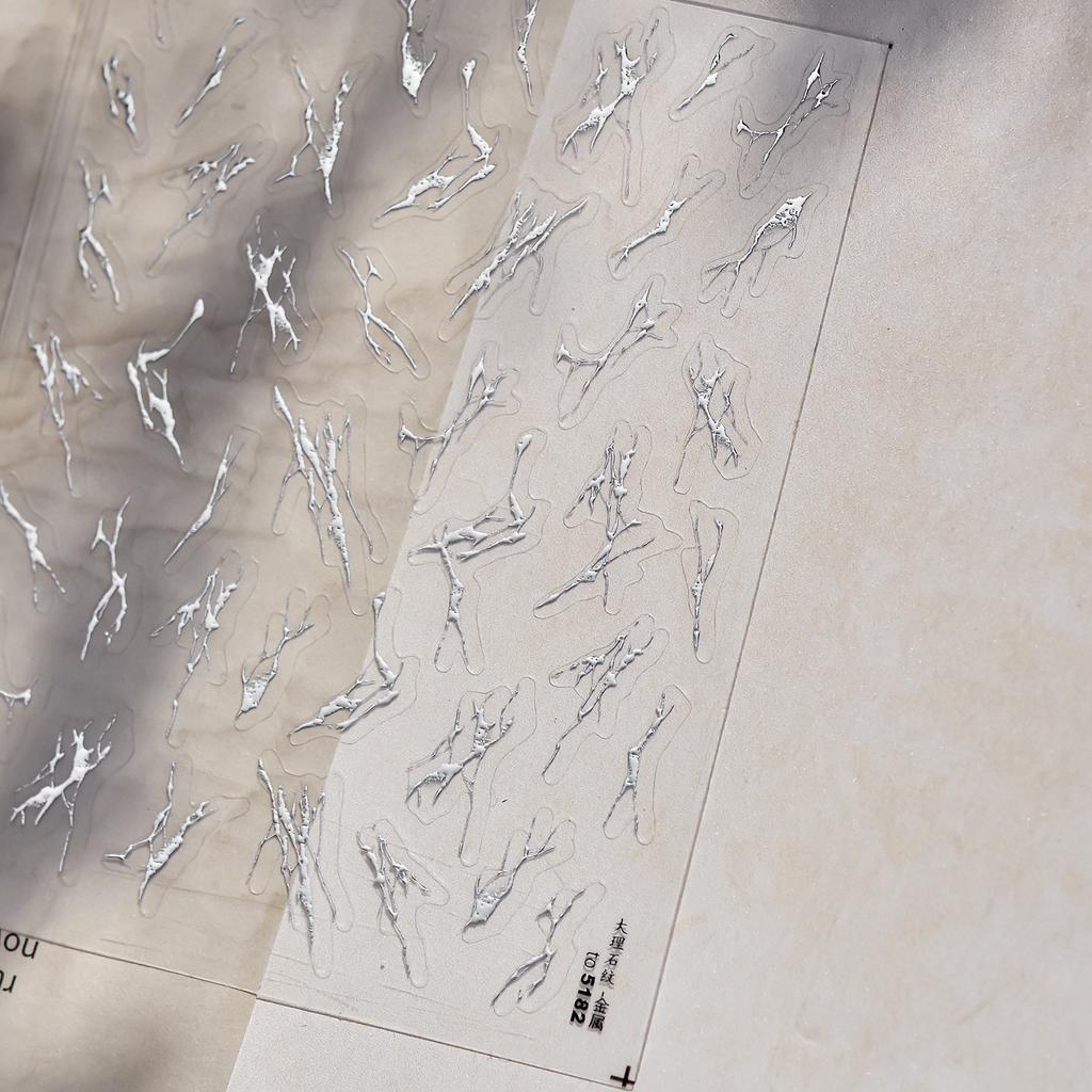 Abstract Silver 5D Nail Art Sticker Elegant French Curve Asymmetric Line Fragments Modern Artistic Self Adhesive Manicure Decal