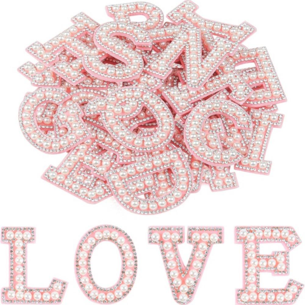 26Pcs A-Z Alphabe Rhinestone Letter Patches English Alphabet Pearl Alphabet Patch  Clothes