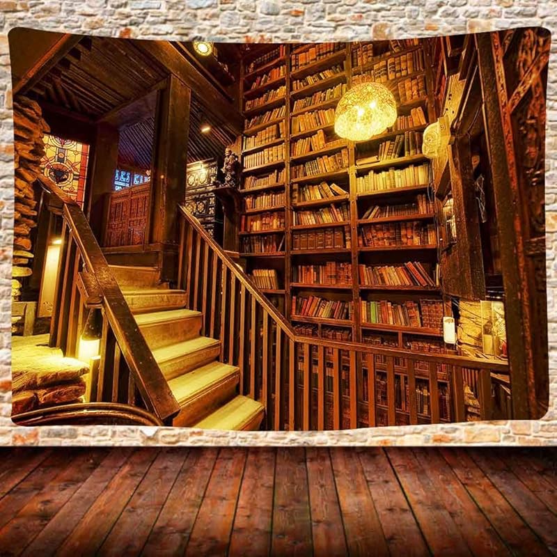 UHOMETAP Винтажный гобелен для стены с книжной полкой библиотеки, Древняя библиотека, Книги, Декор стены, Классический, Антикварный, Исторический, Искусство хиппи, Настенный гобелен 80X60 80L  x 60W