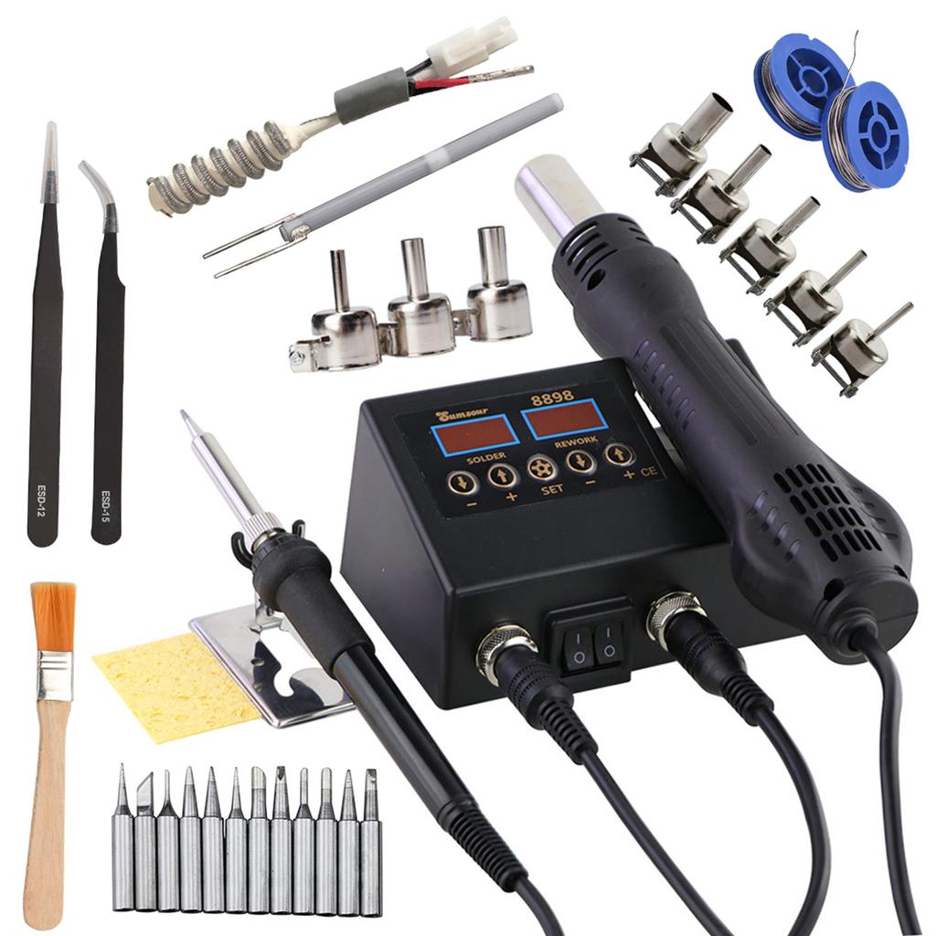 2 In 1 Soldering Station LCD Digital Display Welding Rework Station for Cell-phone BGA SMD PCB IC Repair Solder Tools Kit 8898