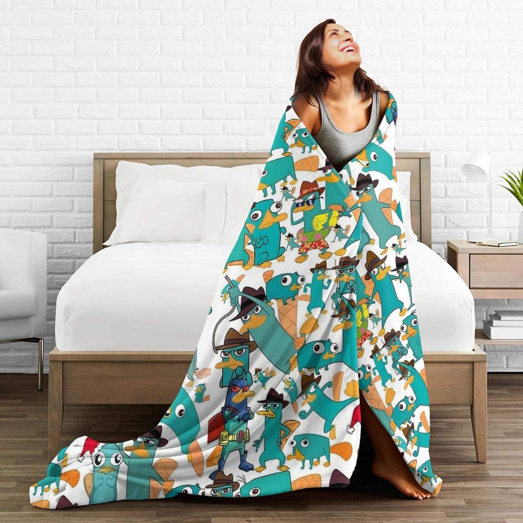 Perry the Platypus Cartoon Duck Plush Blanket Students Flannel Throw Blanket For Couch Chair Warmized Quality Bedspread