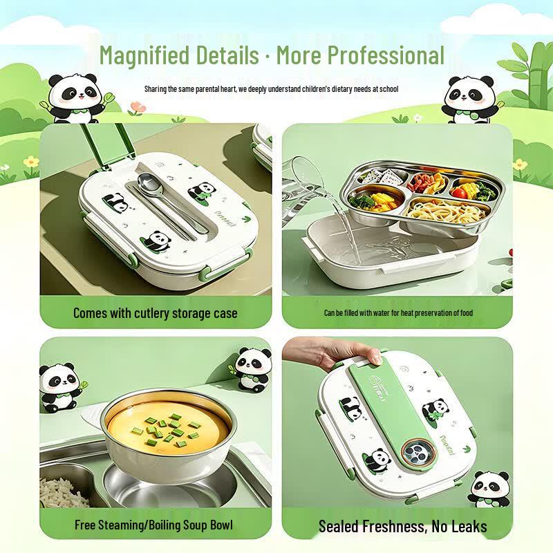 Bento Lunch Box Isolato per Bambini in Acciaio Inossidabile 316 con 4 Scomparti, Ciotola per Zuppa & Posate