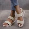 Fashion Women's Sandals Elastic Strap Thick Heel Slip-On Summer Casual Large Size Shoes PU Leather Inner Material TPR Outer Material