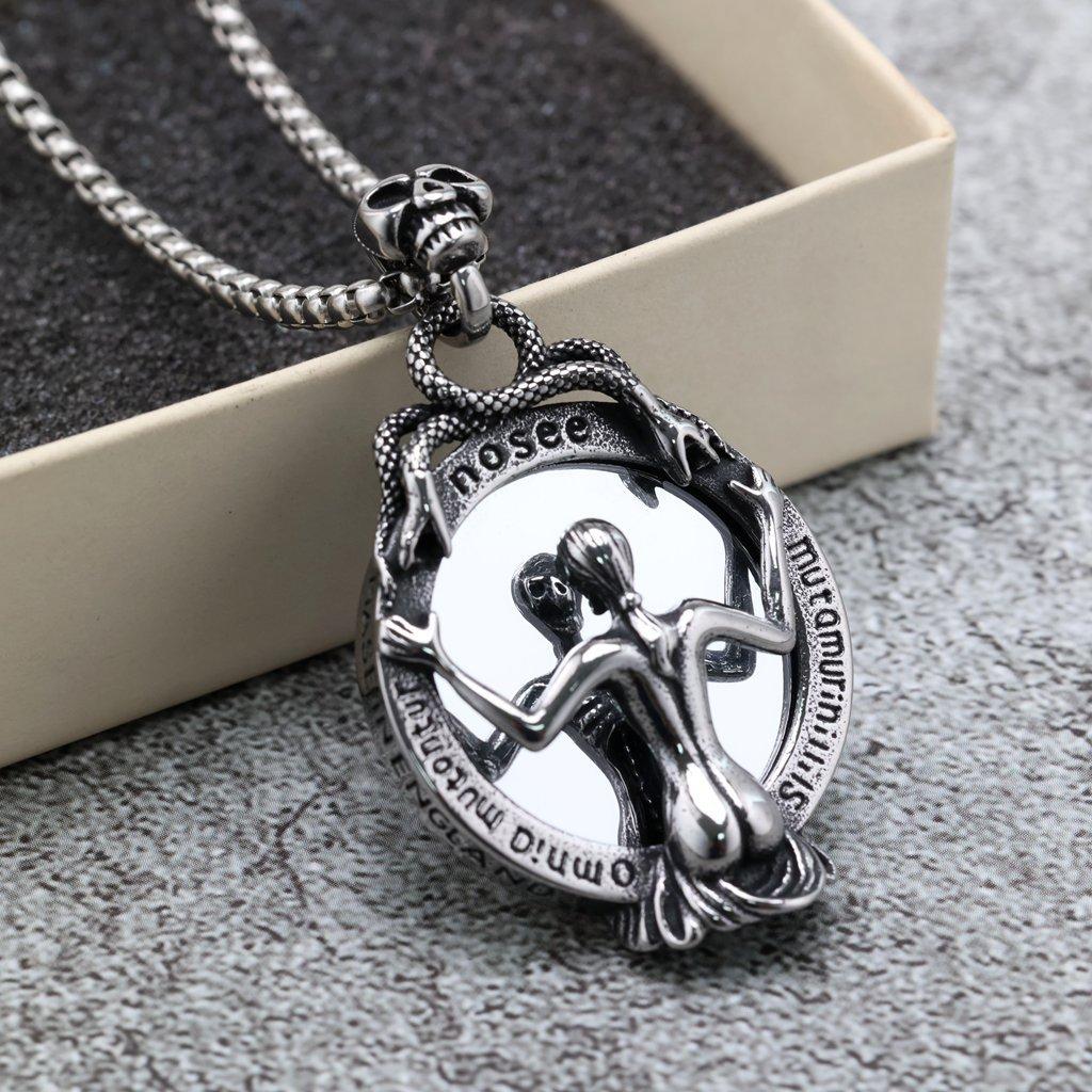 Nordic Retro Stainless Steel Men's Pendant Gothic Magic Mirror Necklace Pendant