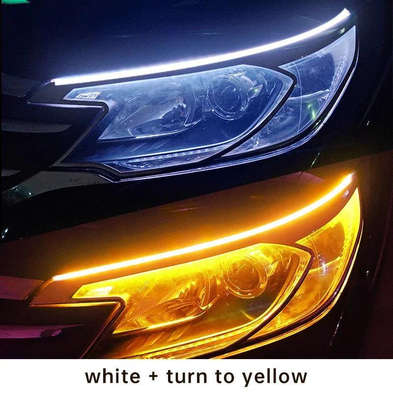 Car Strip Headlights 2pcs LED Car Strip Headlights Daytime Running Light Flexible Waterproof White Turn Signal Yellow Brake Flow