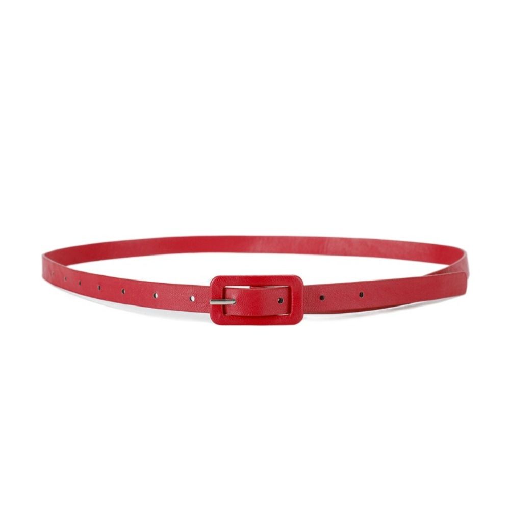 

Slim Side Thin Waist Belt Korean Style Candy Color Waistband Simple PU Leather Belt Daily красный