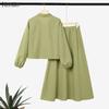 ZANZEA Women Two Piece Outfit Solid Color Button Down Long Sleeve Shirt and A Line Midi Skirt Sets