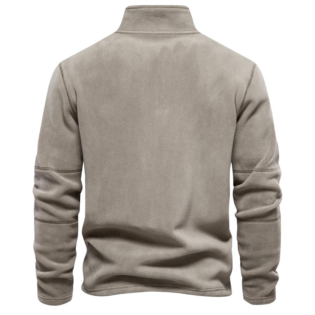 Men's Winter Casual Solid Color Stand Collar Half Zipper Fleece Long Sleeve Top