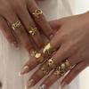 Stainless Steel Starfish Shell Flower Ring Set For Women Gold Color Leaf Hollow Butterfly Finger Ring Party Vacation Jewelry