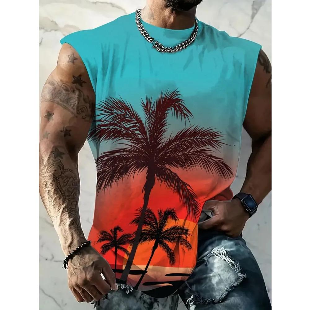 Fashionable Comfortable Sleeveless Tree Pattern Vest 3D Print Streetwear Tops Loose Casual Sport Breathable Oversized Round Neck Vest
