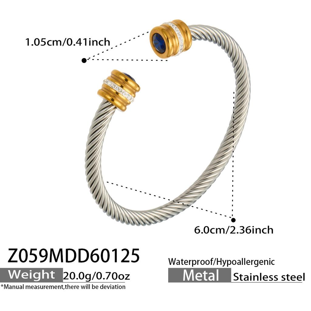 European and American fashion light luxury jewelry bracelet set with zirconia, stainless steel elastic open bangle
