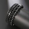 Popular Men's Sand Wood Bead Bracelet Hematite Beaded Bracelet Set Men's Black Agate Bead Elastic Bracelet
