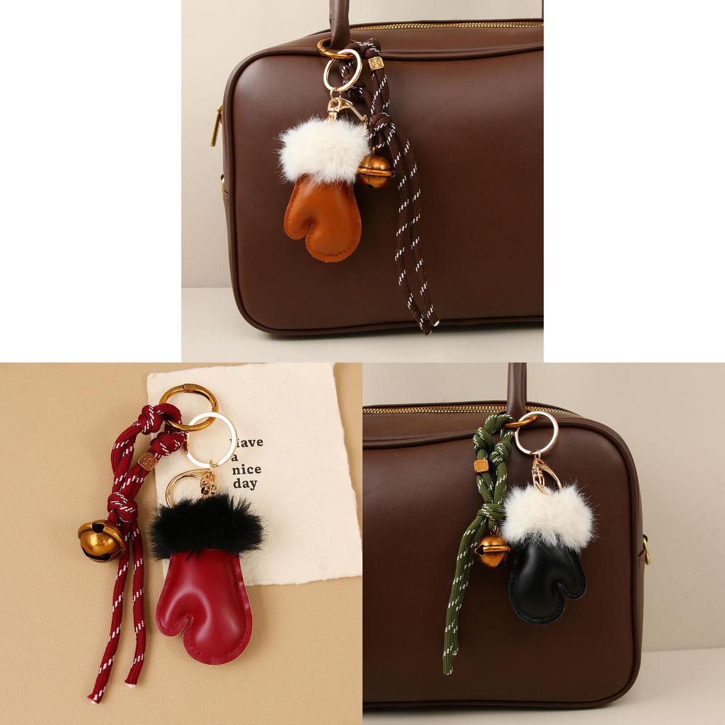 Handbag Charm With Plush Gloves And Bell For Winter Accessories