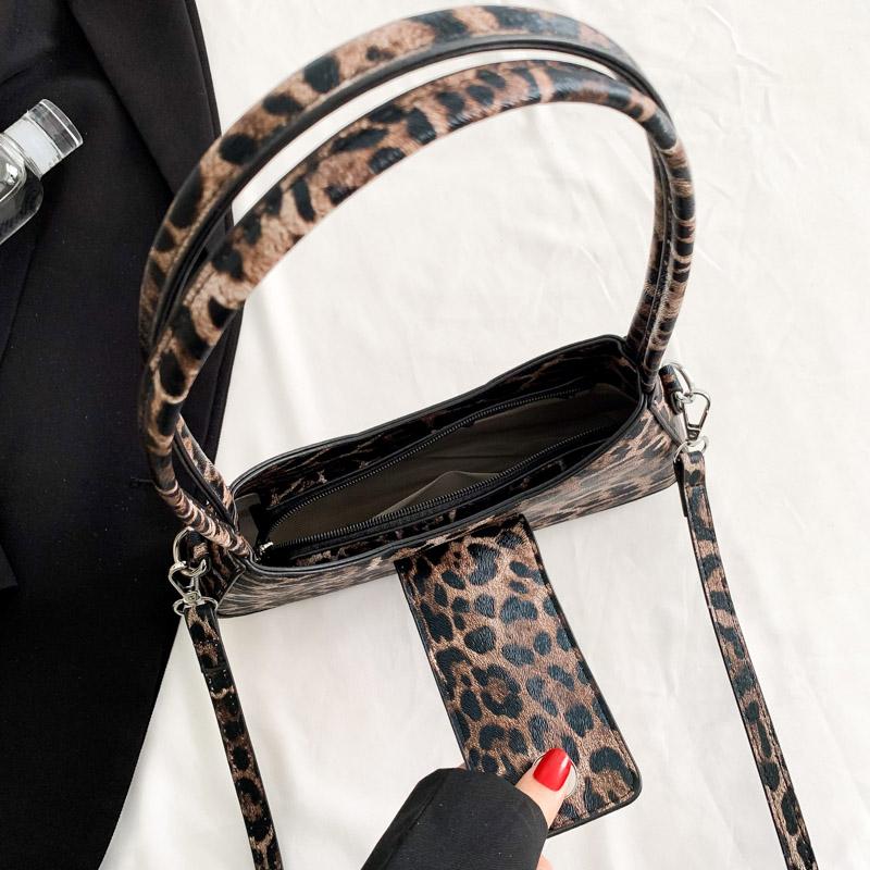French Style Underarm Bag for Women Brown Black Leopard Handbag Clutch Bag Female Vintage Leather Crossbody Bags Versatile