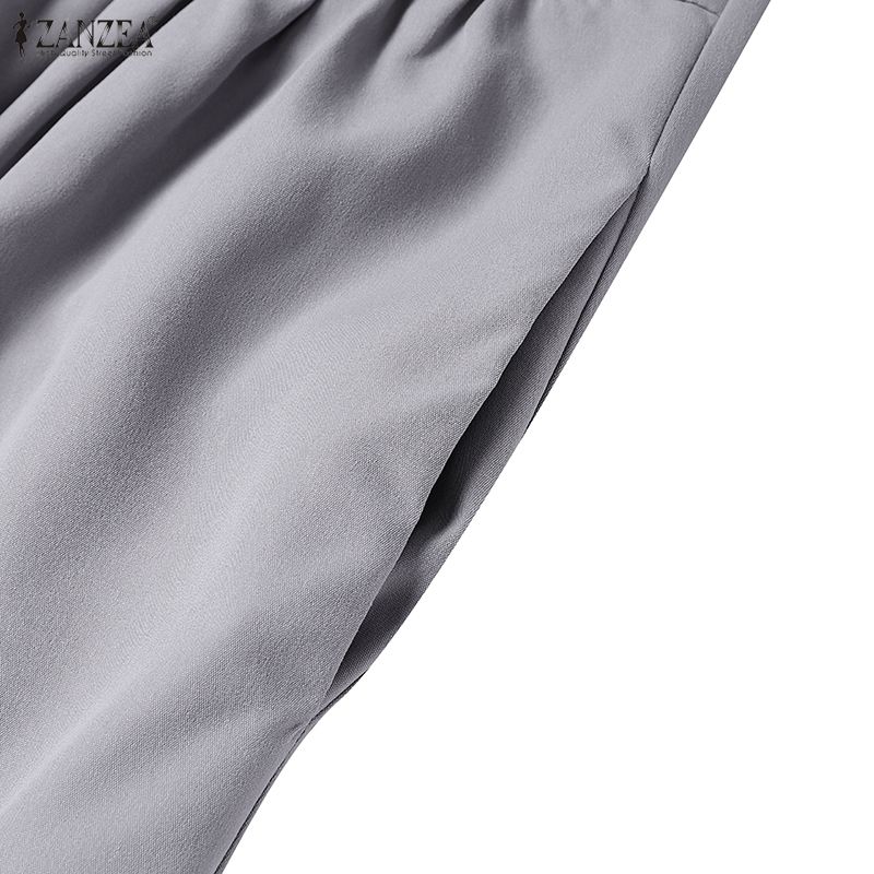 ZANZEA Women Casual V-Neck Loose Long Sleeve Solid Long Dress