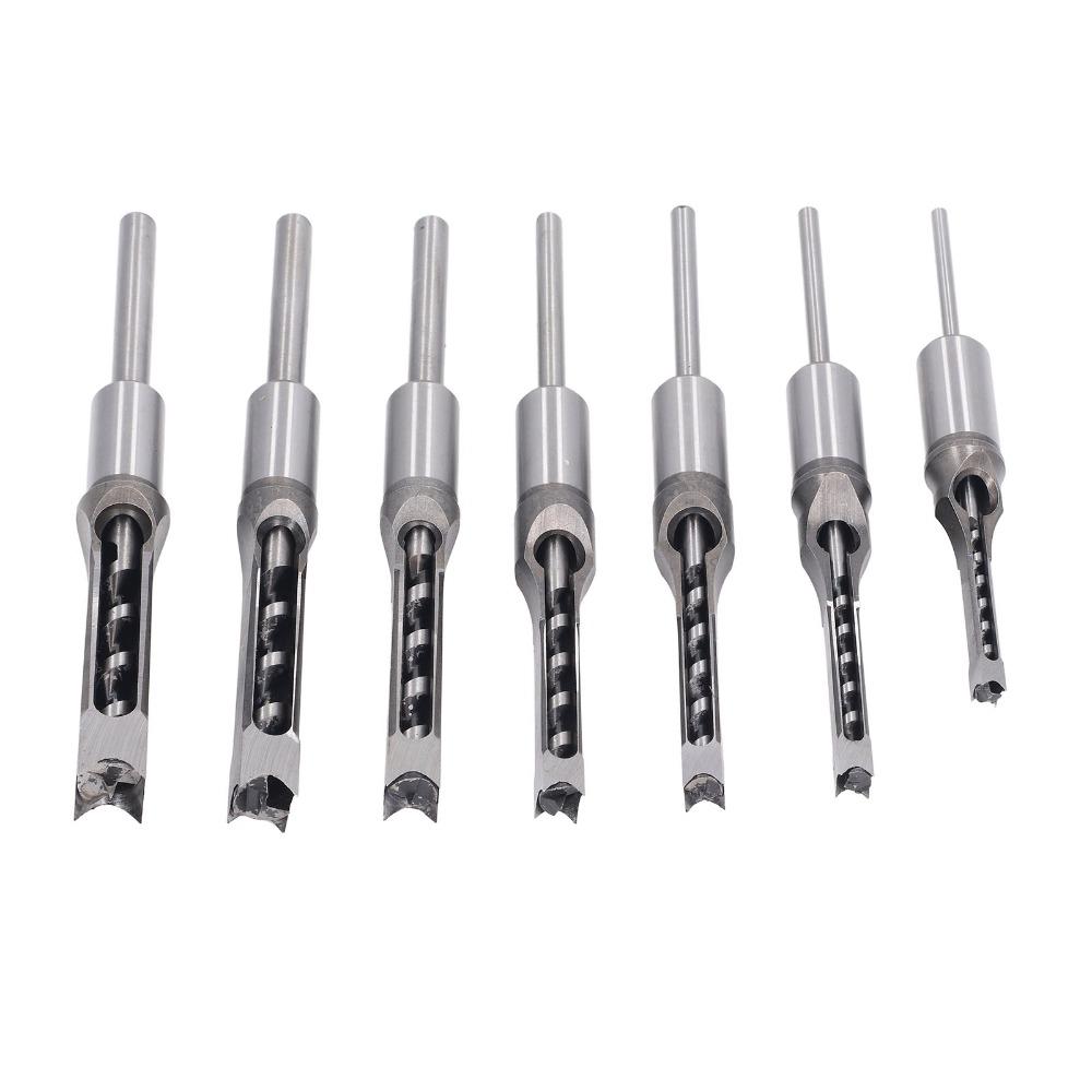 7pcs 1/4in 5/16in 3/8in 2/5in 1/2in 9/16in 5/8in Square Hole Drill Bit Woodworking