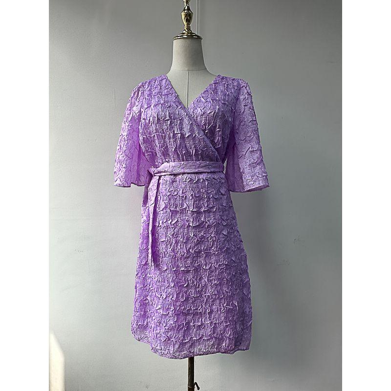 

Mint Mambo Ruched Dress Atmosphere Feeling One-Piece Texture Feeling Ruched Elegant Dress Light purple L