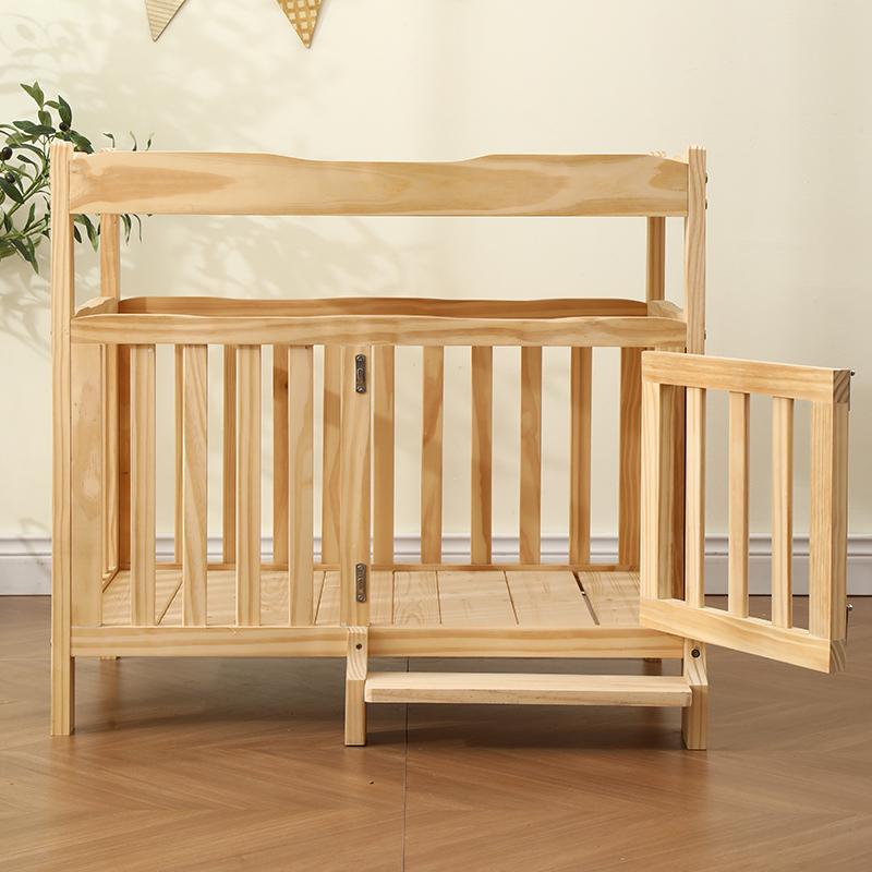 Solid Wood Pet Bed for Medium and Small Dogs Multi-Functional Indoor Dog House Natural Dog Kennel Sleeping Cot with With Steps