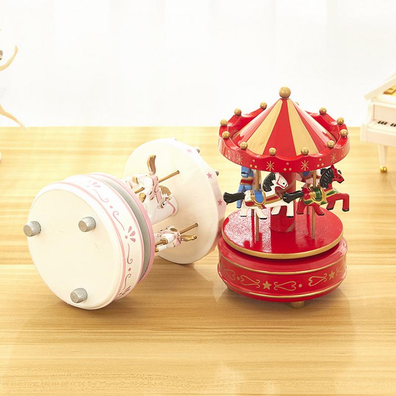 6 Colors Wooden Music Box Toy Child Baby Game Home Decor Carousel Horse Music Box Christmas Wedding Birthday Gift