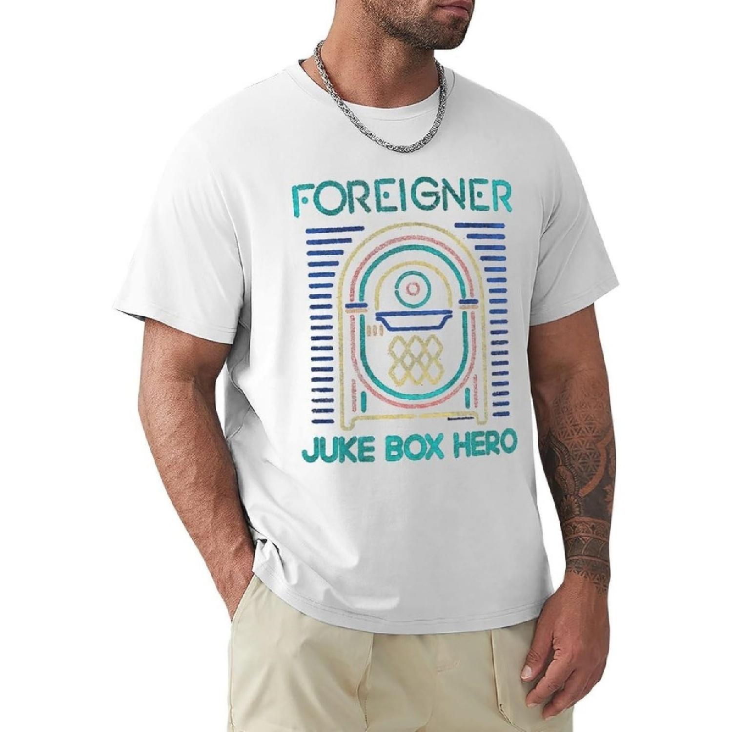 Hokiis Men s T Shirt Foreigner Band Short Sleeve Tee Cotton Novelty T Shirt Undershirts(2) S