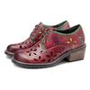 Genuine Leather Versatile Women Pumps Hand Brushed Vintage Contrast Hollow Out Thick Heels Shoes