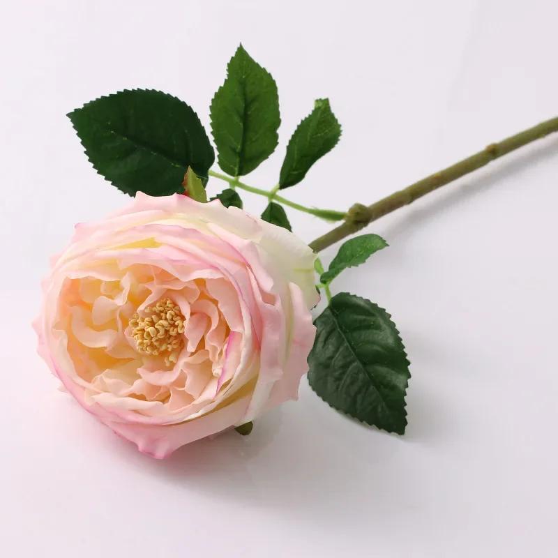 1pcs/lot True Touch Artificial Tea Rose Branch Wedding Floral Simulation Flowers Latex Austin Roses Fake Flower Hotel Decoration