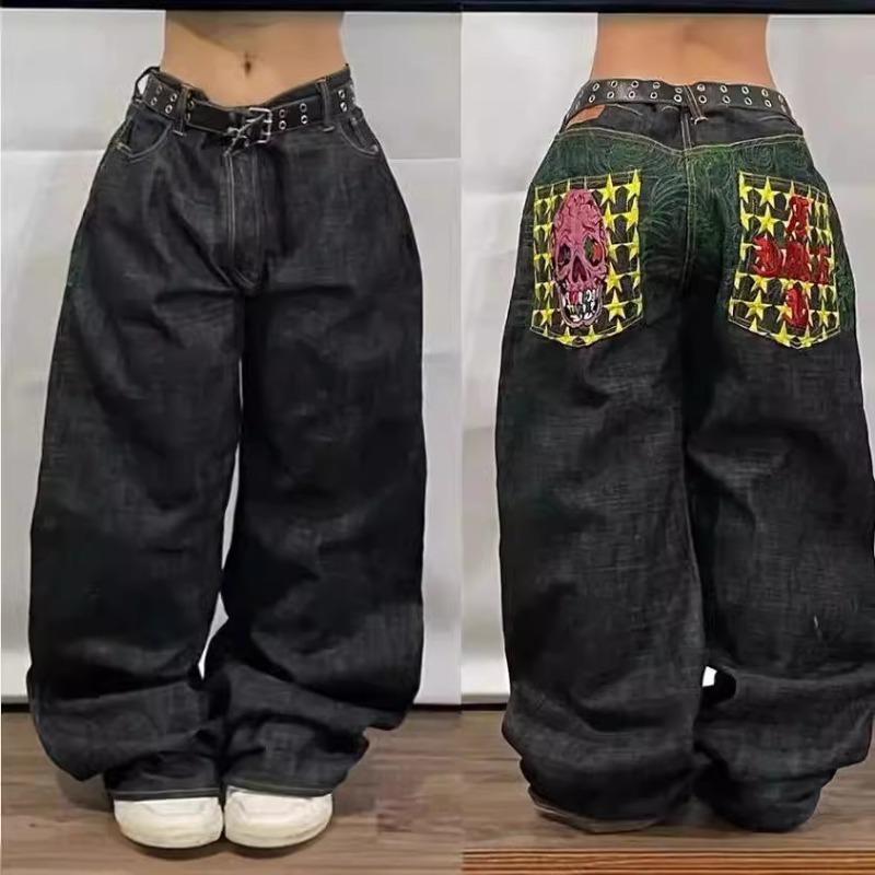 Свободные прямые джинсы с широкими штанинами Y2K Готические джинсы Женские S